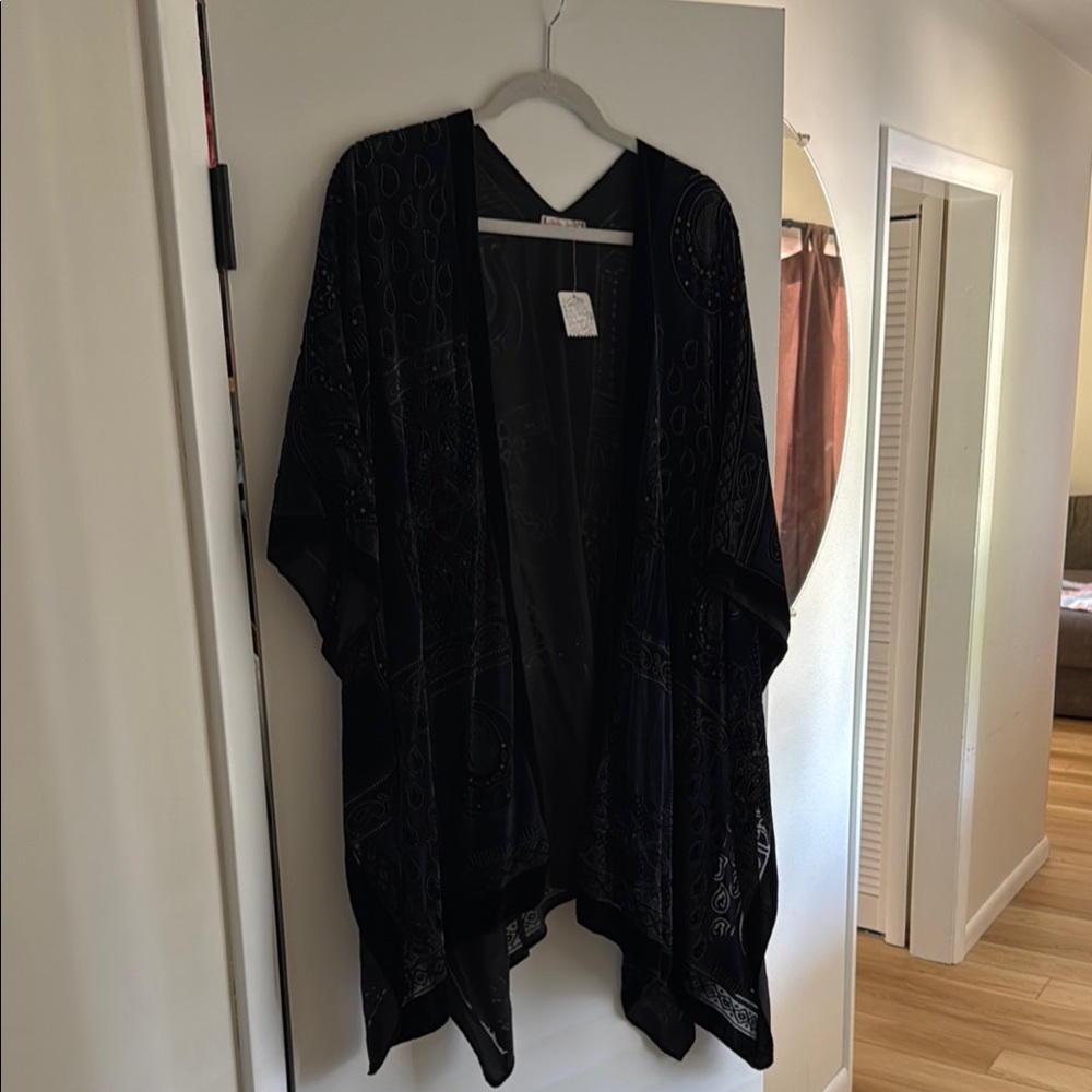 Free People Black&Navy Kimono Top